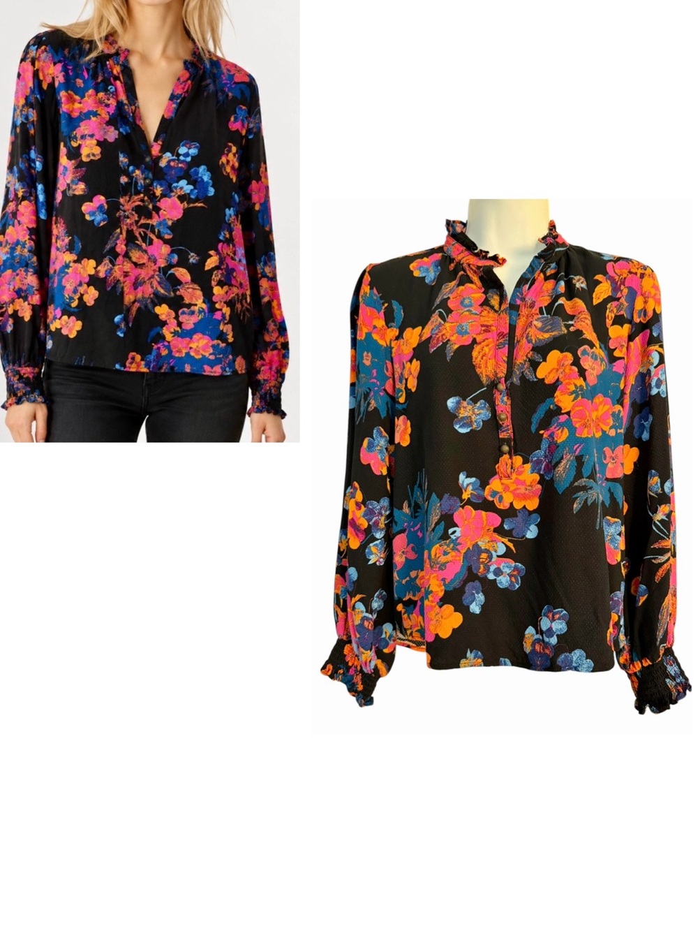 Maeve Anthropologie Colette Dark Floral Blouse Size XSP Boho Maximalist Peasant